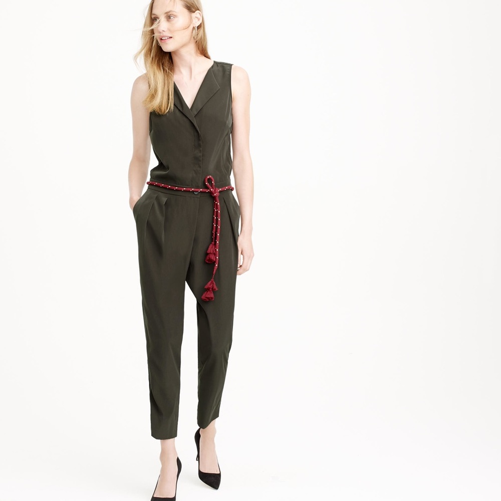 J. Crew Olive Green Sleeveless Trench Jumpsuit - Picture 3 of 11